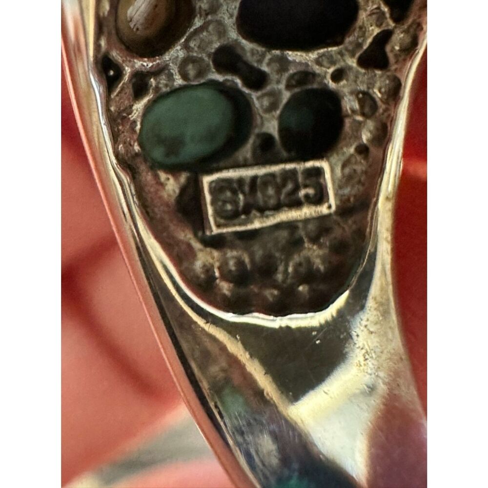 Beautiful Artisan Turquoise Lapis Mother of Pearl Sterling Silver Ring, Size 6 - Picture 3 of 10